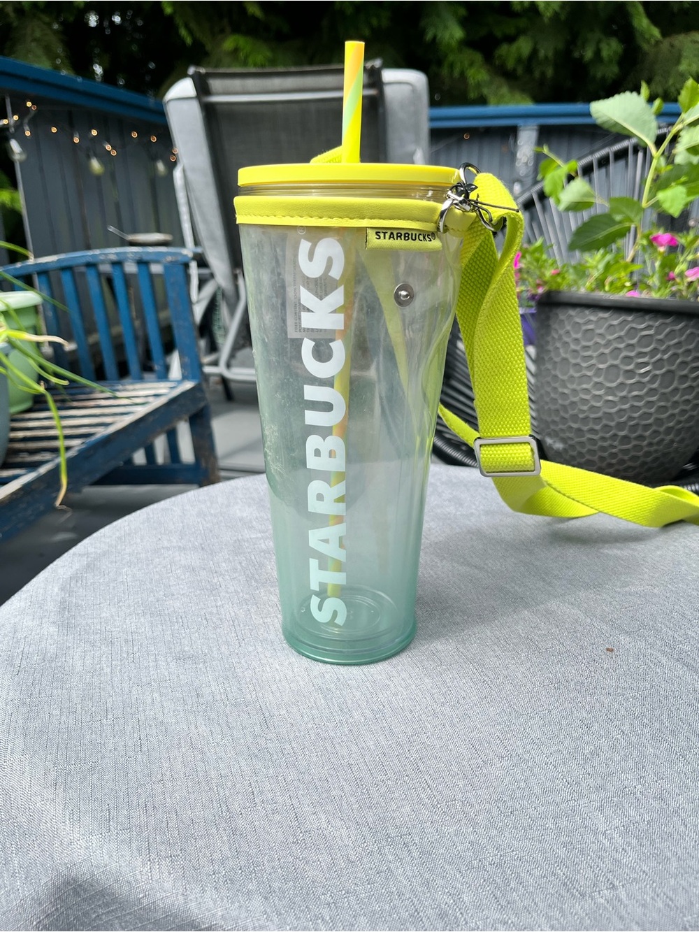 Starbucks Neon Yellow Tumbler With Strap Clear Travel Cup Crossbody 24oz Venti